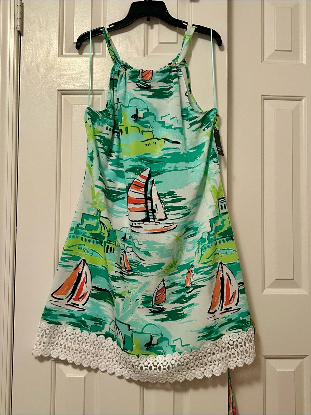 Crown & Ivy Halter Swing Dress Lace Trim Sailboat Nautical Design Size XL NWT